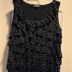 Women’s Black Sleeveless Ruffle Neck Polka Dot Top